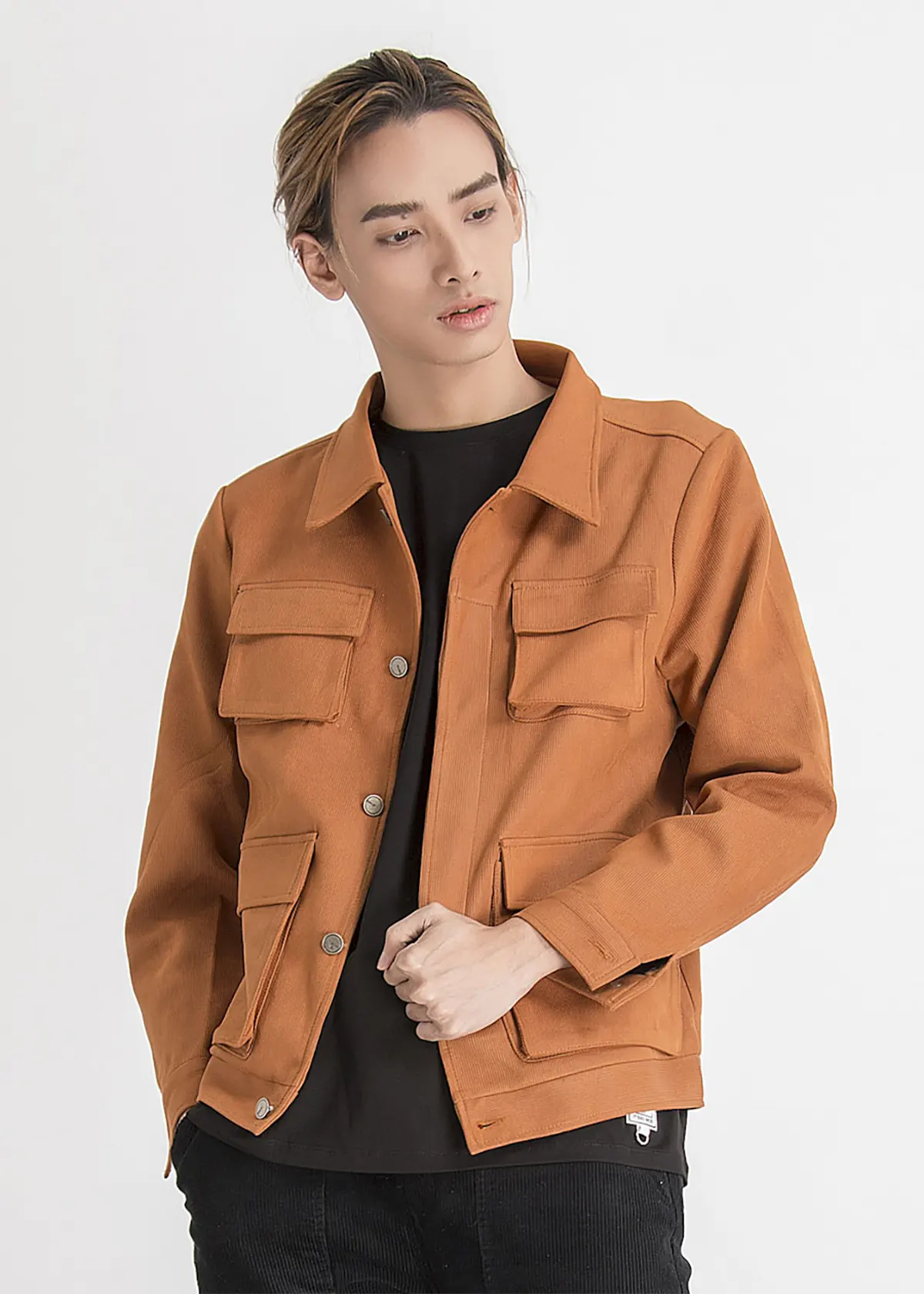 Scandinavian style dark brown leather jacket