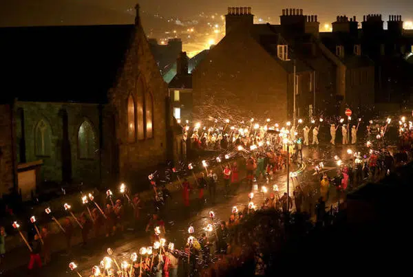 Jarl Squad teams spend the day marching around Lerwick, the provincial capital of Shetland