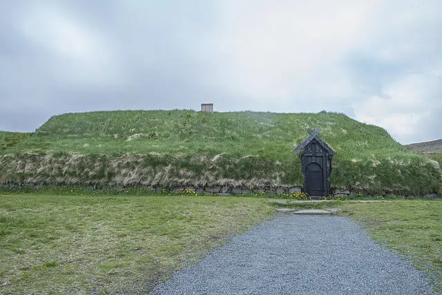 A reconstructed Viking house in Iceland