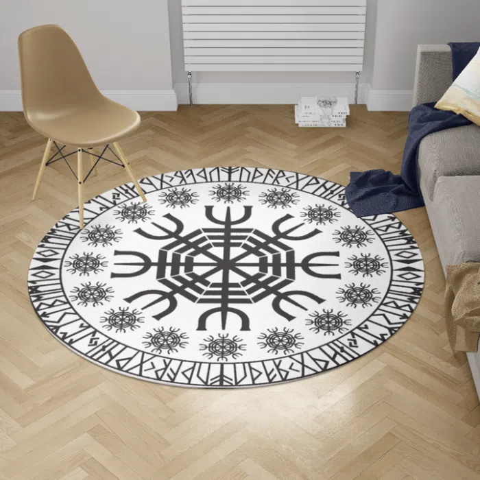 Viking Round Carpet Vegvisir And Rune