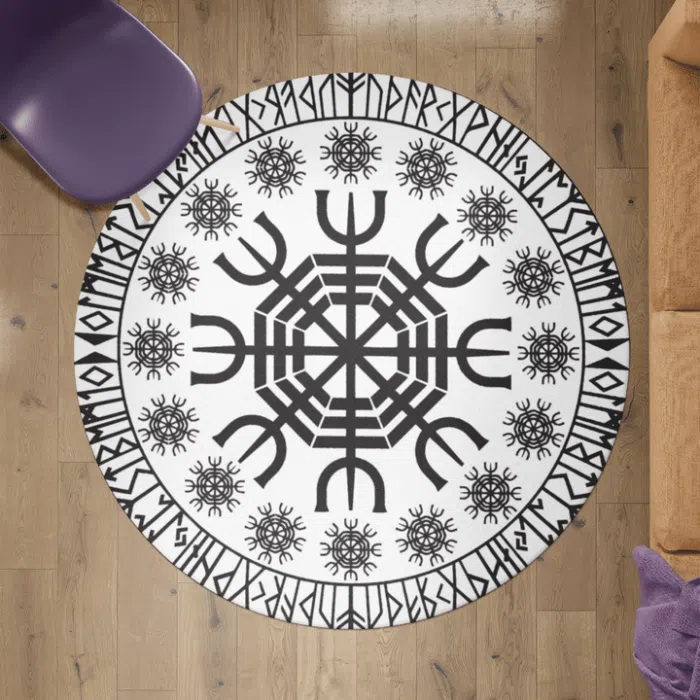 Viking Round Carpet Vegvisir And Rune