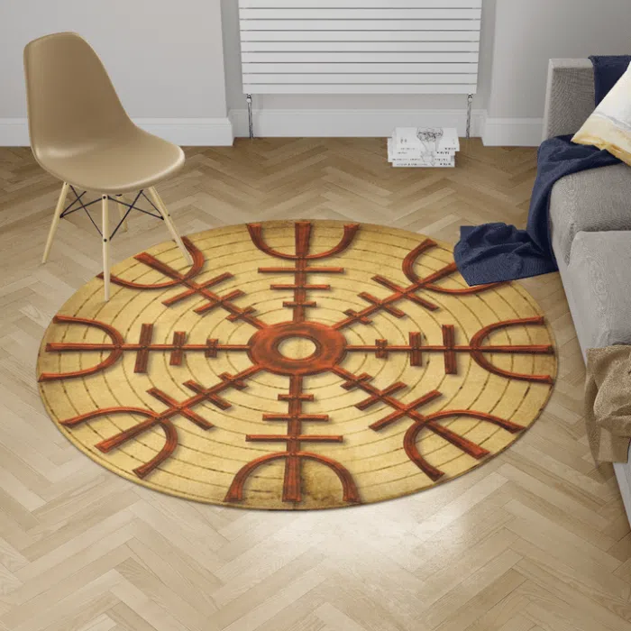 Viking Round Carpet Vegvisir Symbol