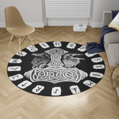Viking Round Carpet Hammer Raven And Rune