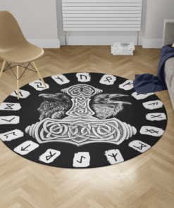 Viking Round Carpet Hammer Raven And Rune