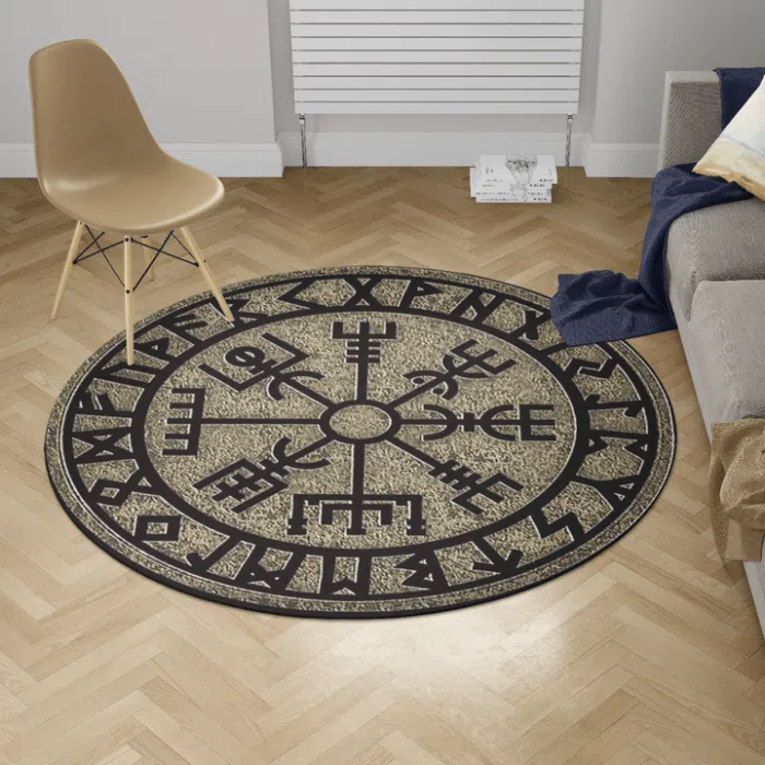 Viking Round Carpet Vegvisir Rock Rune