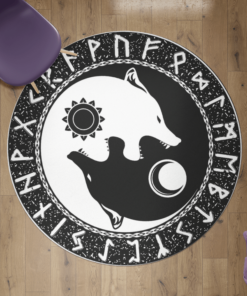 Viking Round Carpet Yin Yang Wolf and Rune