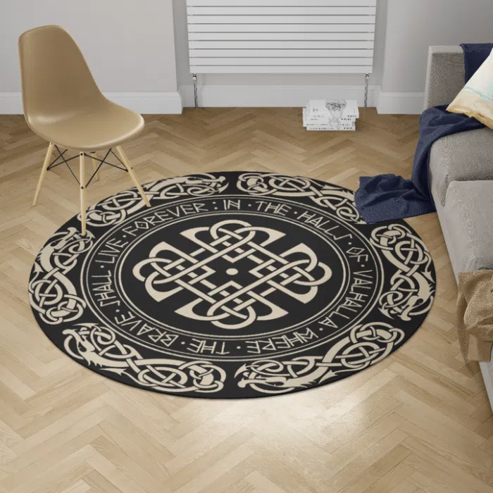 Viking Round Carpet Valhalla Where The Brave Shall Live Forever