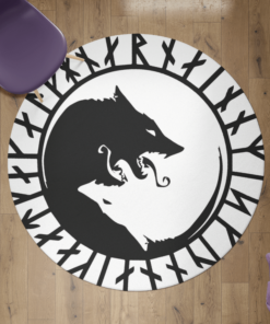 Viking Round Carpet Yin Yang Wolf and Rune