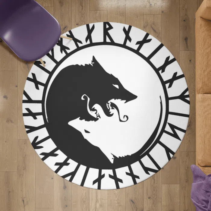 Viking Round Carpet Yin Yang Wolf and Rune