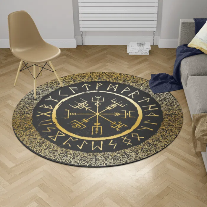 Viking Round Carpet Vegvisir And Rune