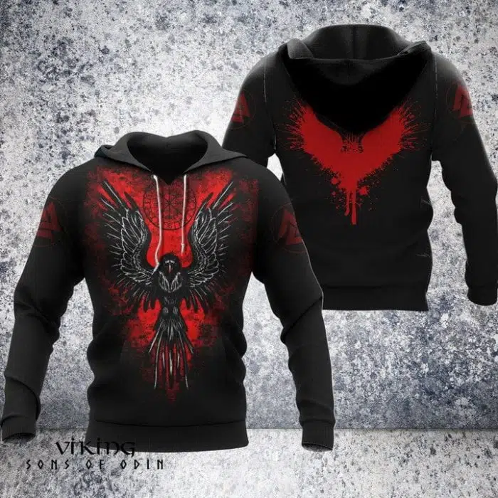 Viking Shirt Red Raven Symbol Vegvisir - Image 5