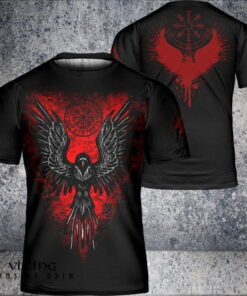 Viking Shirt Red Raven Symbol Vegvisir