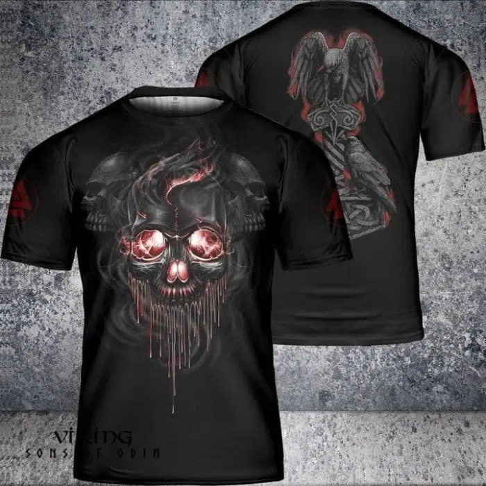 Viking Shirt Skull Raven and Mjolnir