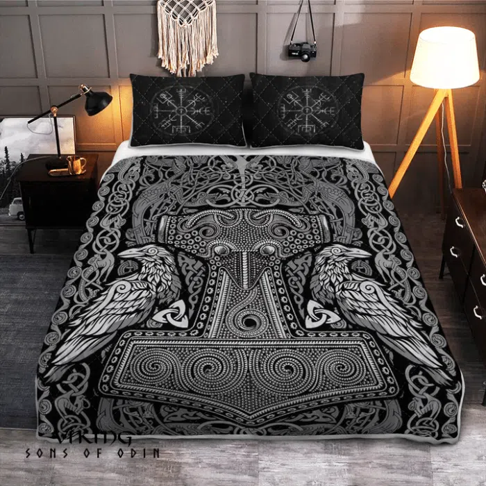 Viking Bedding Set Raven and Mjolnir