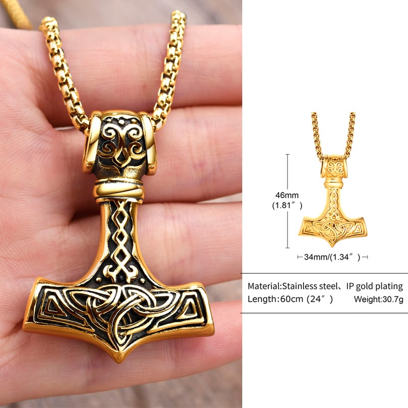 Gold Enameled Thor's Hammer Necklace with Gemstone – BJS Inc.