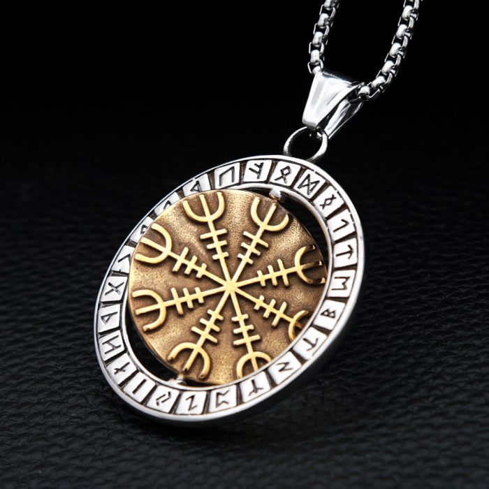 Viking Necklace Rune Vintage Nordic Compass Gold