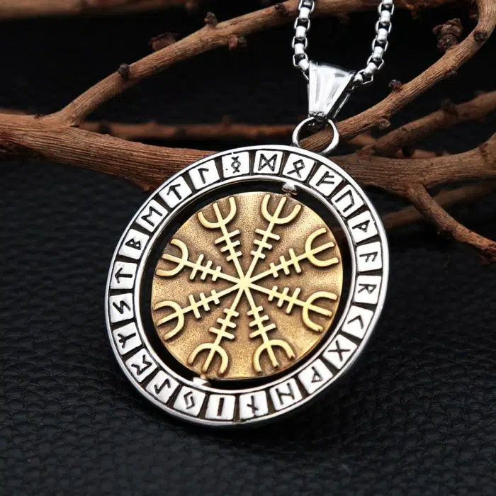 Viking Necklace Rune Vintage Nordic Compass Gold