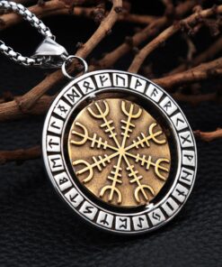 Viking Necklace Rune Vintage Nordic Compass Gold