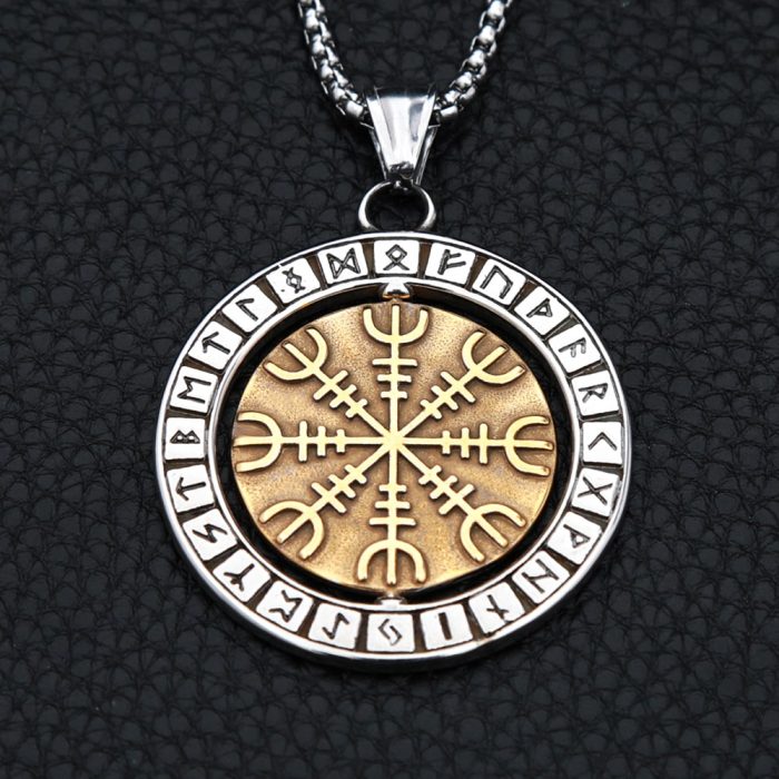 Viking Necklace Rune Vintage Nordic Compass Gold