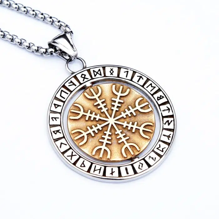 Viking Necklace Rune Vintage Nordic Compass Gold