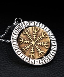 Viking Necklace Rune Vintage Nordic Compass Gold