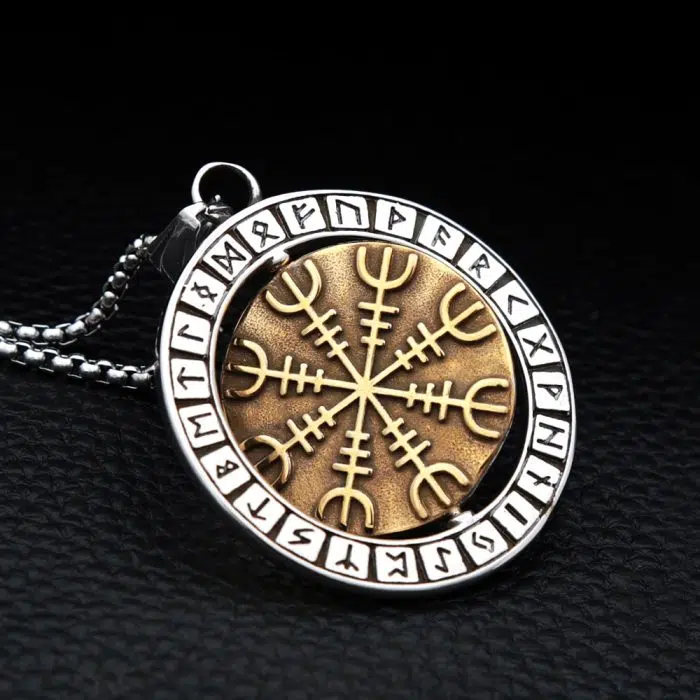 Viking Necklace Rune Vintage Nordic Compass Gold