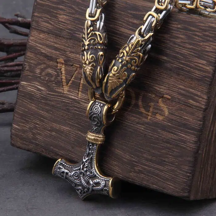 Viking Necklace Dragon Thor's Hammer Chain