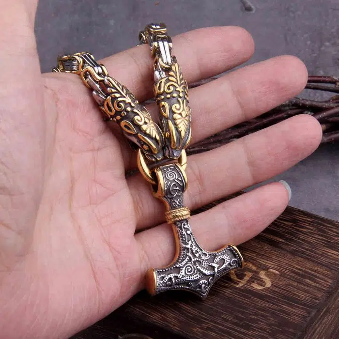 Viking Necklace Dragon Thor's Hammer Chain - Image 11