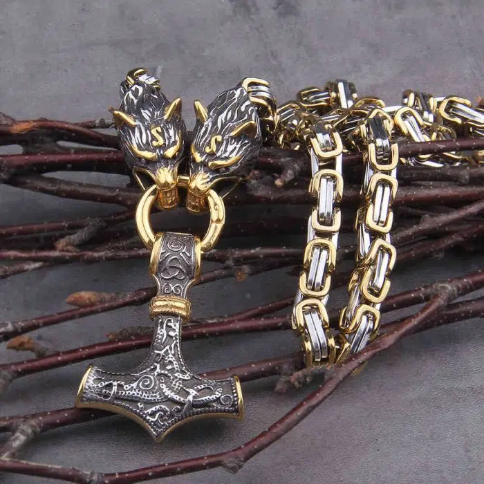 Viking Necklace Dragon Thor's Hammer Chain