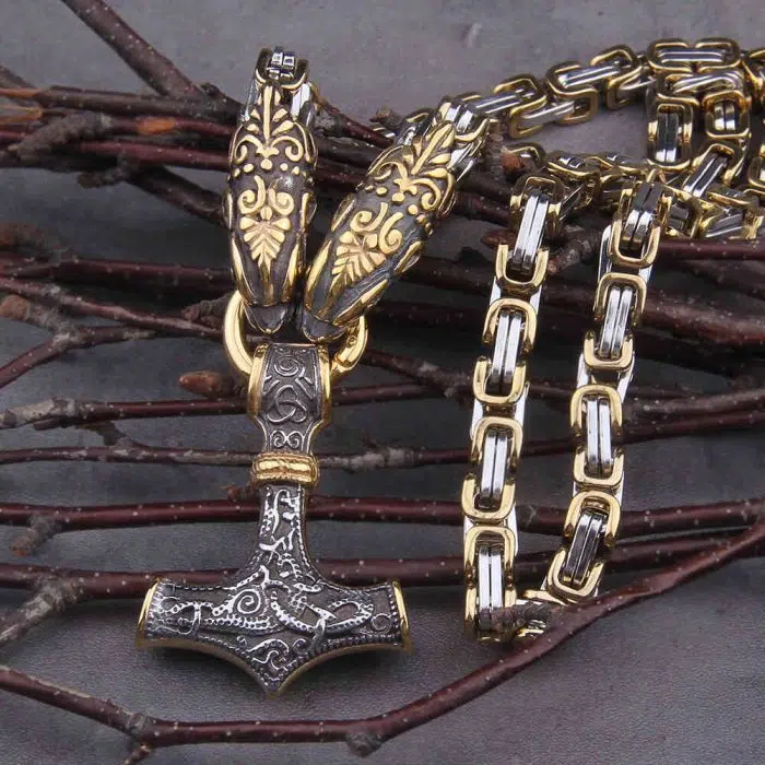 Viking Necklace Dragon Thor's Hammer Chain