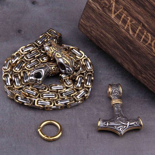 Viking Necklace Dragon Thor's Hammer Chain