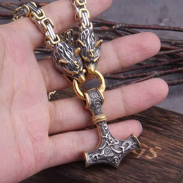 Viking Necklace Dragon Thor's Hammer Chain