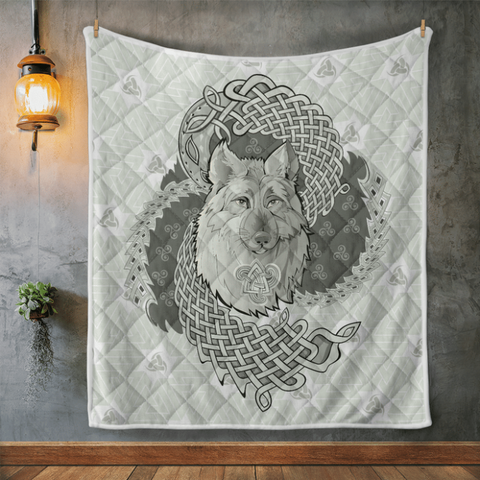 Viking Quilt Wolf in Valknut and Horns of Odin