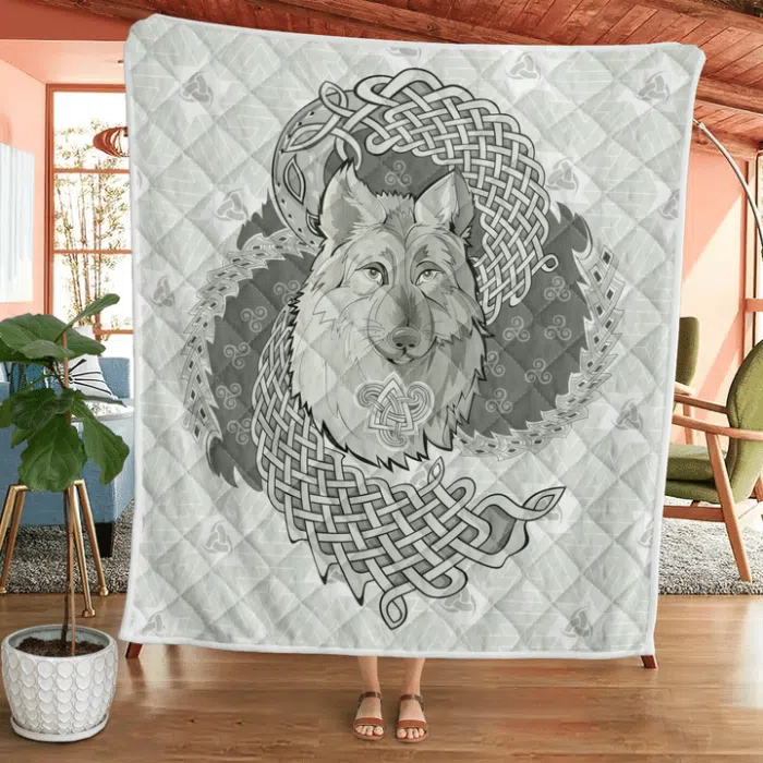 Viking Quilt Wolf in Valknut and Horns of Odin