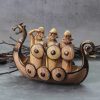 Viking Sculpture Dragon Boat With 3 Vikings On Boat