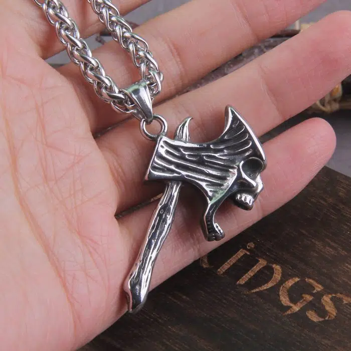 Viking Necklace Skull Axe