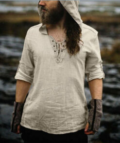 Viking Shirt Man Medieval Viking Vintage Casual Male Hooded Knight Renaissance Nordic Tunic