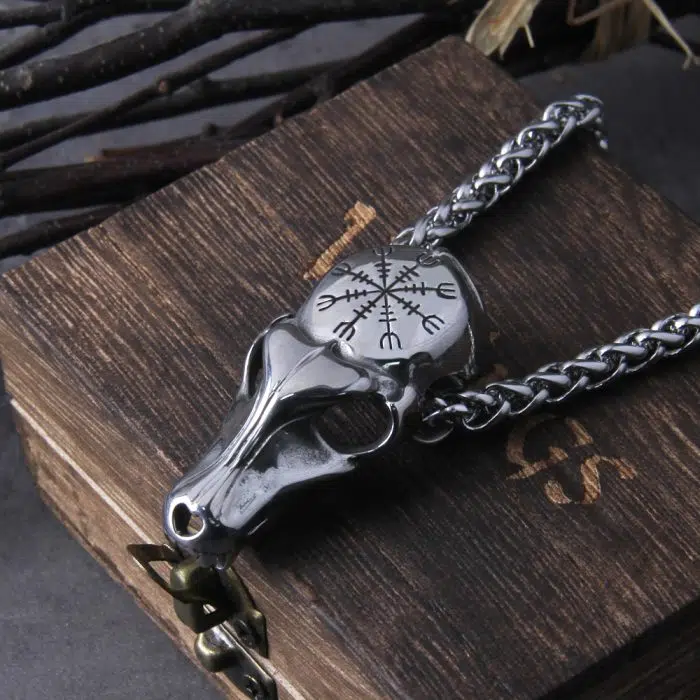 Viking Necklace Norse Raven Skull Necklace Compass