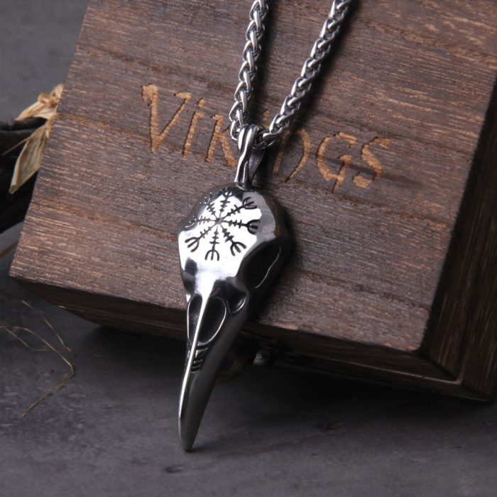 Viking Necklace Norse Raven Skull Necklace Compass