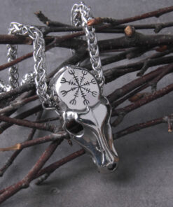 Viking Necklace Norse Raven Skull Necklace Compass