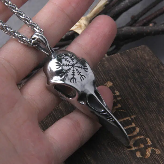 Viking Necklace Norse Raven Skull Necklace Compass