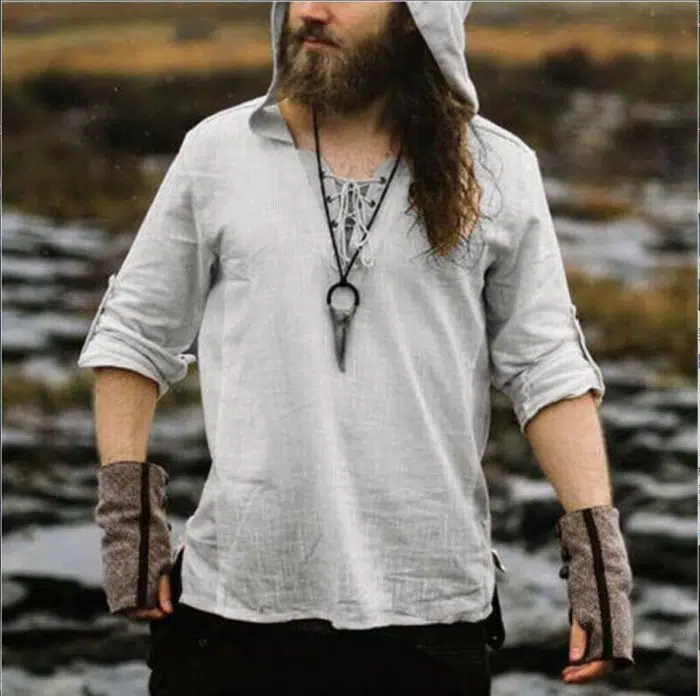 Viking Shirt Man Medieval Viking Vintage Casual Male Hooded Knight Renaissance Nordic Tunic