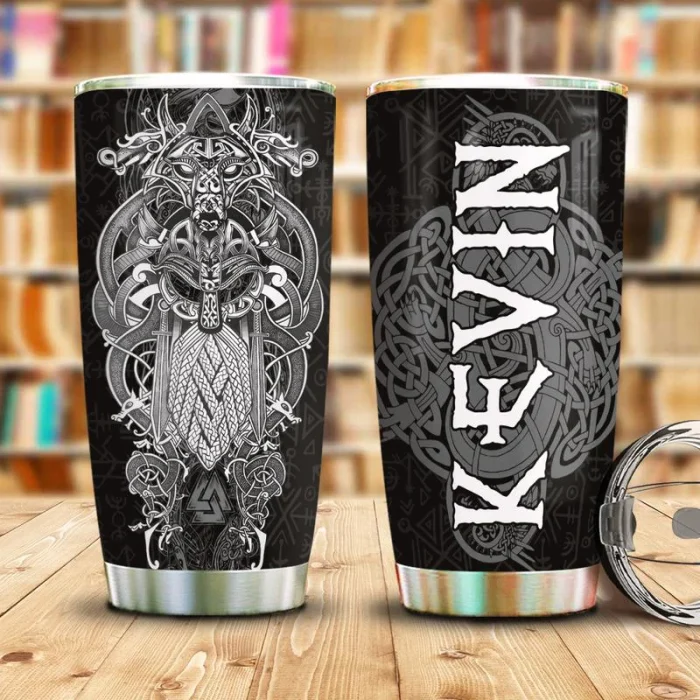 Viking Tumbler Custom name - Gift for dad - Tattoo Viking Odin Father's Day Gift
