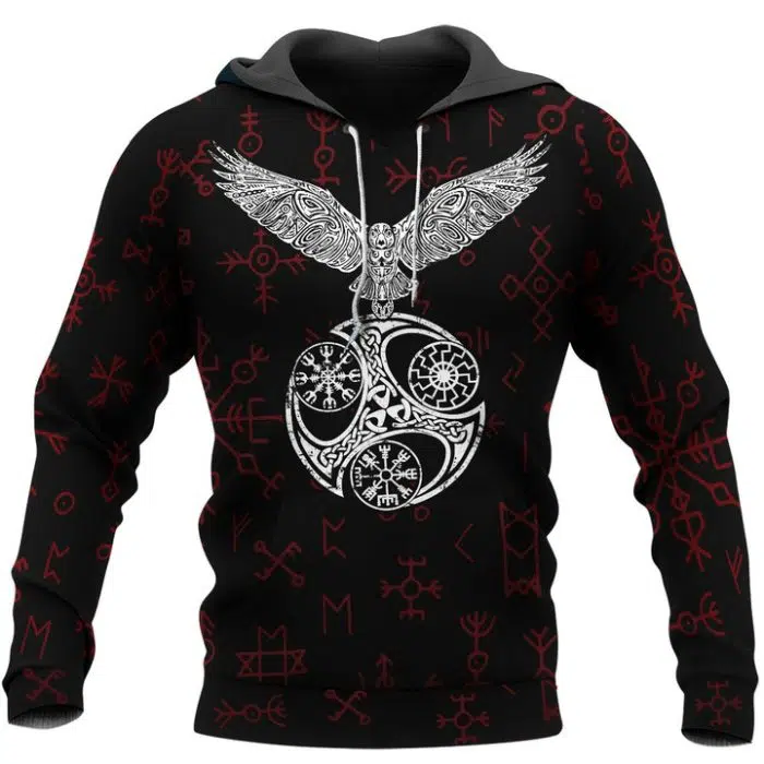 Viking Shirt Raven With Vegvisir, Viking Hoodie, Viking Zip Hoodie