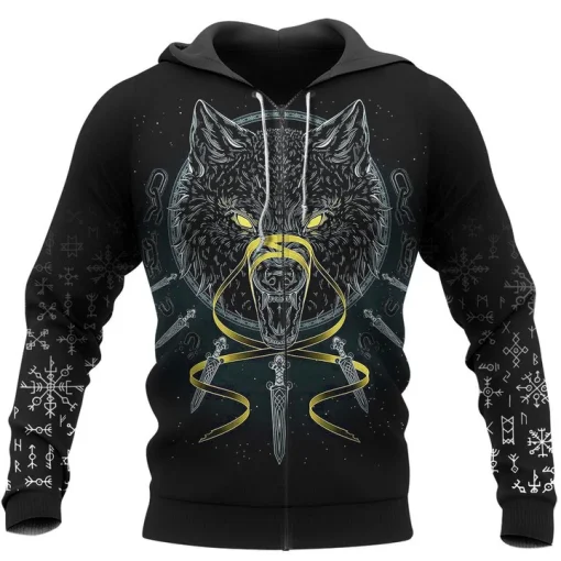 Viking Shirt Wolf Fenrir Odin Rune | Viking Hoodie, Viking Zip Hoodie