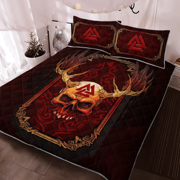 Viking Bed Set Valknut And Skull | Viking Bedding Set
