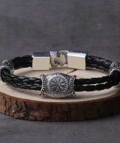 Viking Bracelet Nordic Amulet Runic Runes Beads Talisman Valknut Vegvisir Compass Trinity Symbols