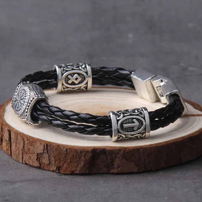 Viking Bracelet Nordic Amulet Runic Runes Beads Talisman Valknut Vegvisir Compass Trinity Symbols