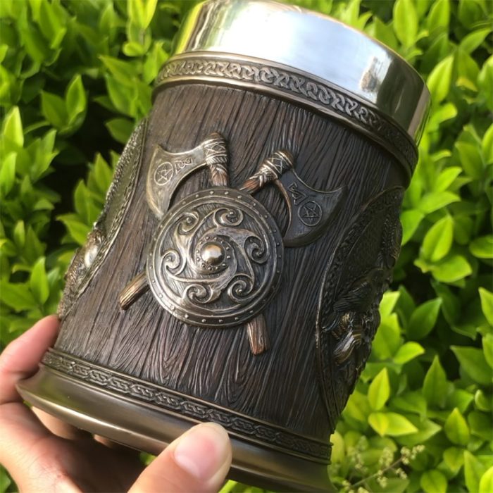 Viking Mug Odin Crow Warrior Stainless Steel Danegeld Tankard