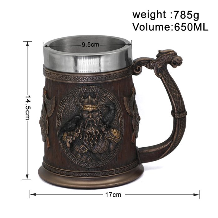 Viking Mug Odin Crow Warrior Stainless Steel Danegeld Tankard